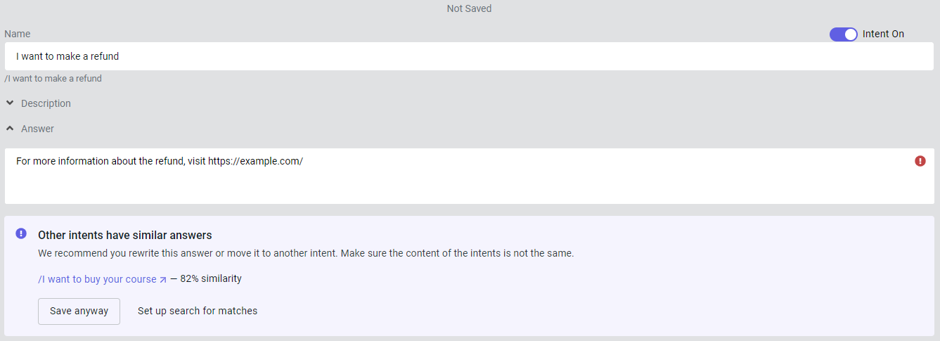 There was a match found in the intent answer